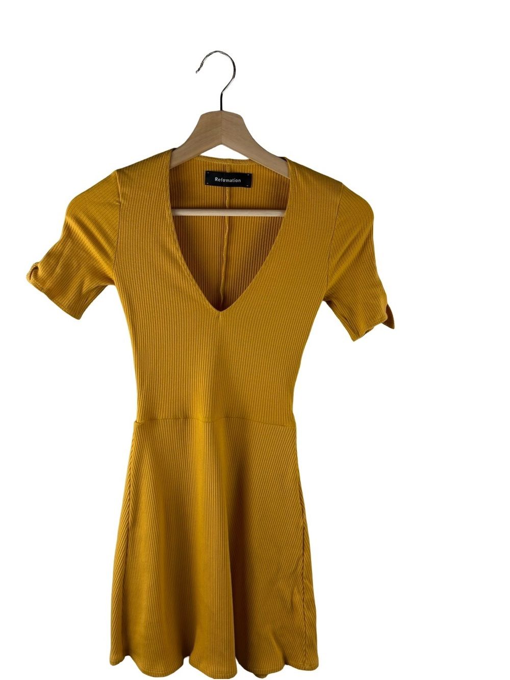 Reformation Ribbed Yellow Mini Dress - Picture 3 of 9
